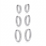 Trio Argolas Cravejadas 1,2cm, 1cm e 8mm Prata 925
