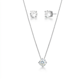 Conjunto Feminino Zircônia Redonda Caixa Alta Cristal Prata 925