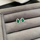 Brinco Feminino Gota Cravejada Zircônia Esmeralda Prata 925