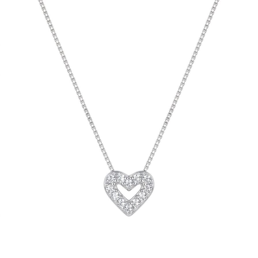 Colar Feminino Mini Coração Cravejado Prata 925