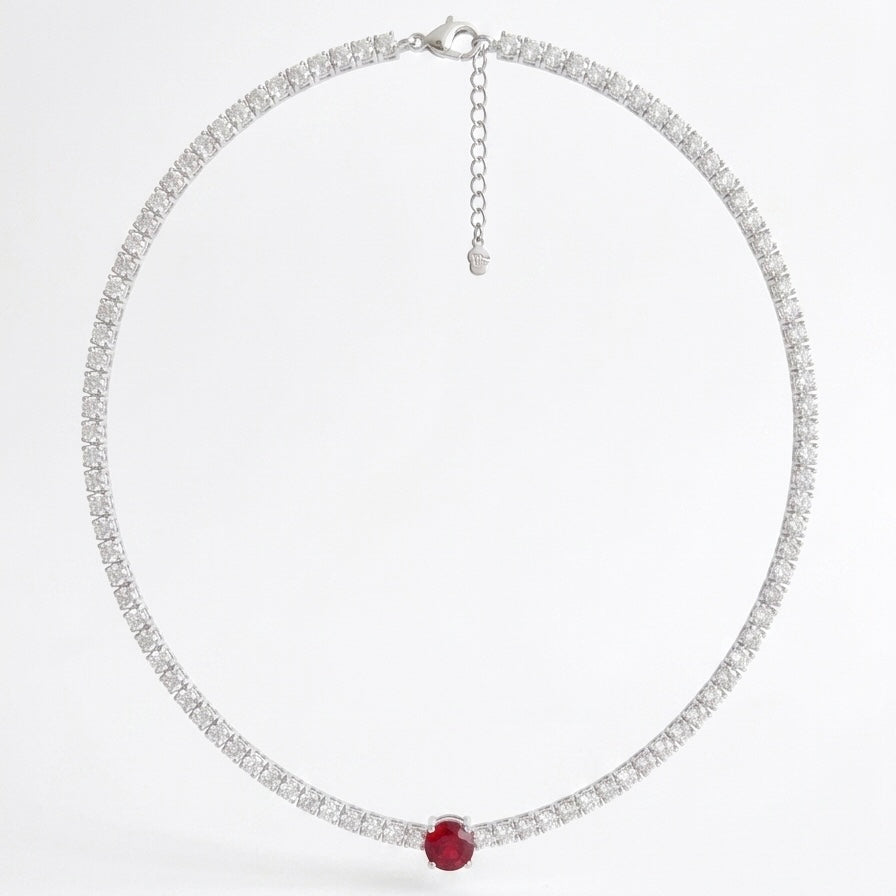Choker Feminina Riviera Cristal C/Pedra Principal Cor Pink Prata 925
