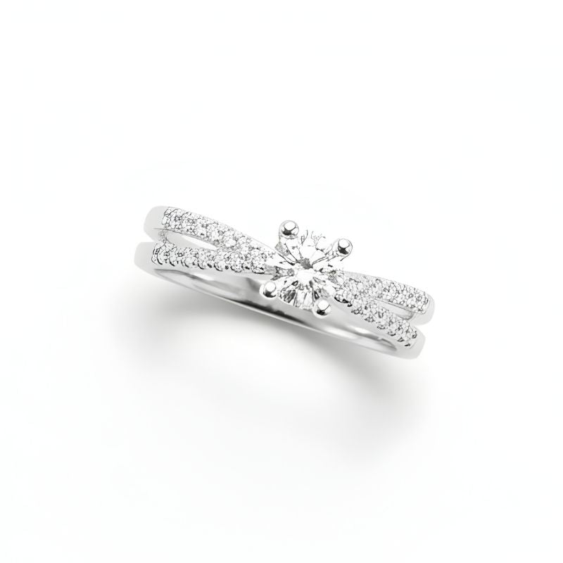 Anel Feminino Solitário Fio Duplo Cravejado Prata 925