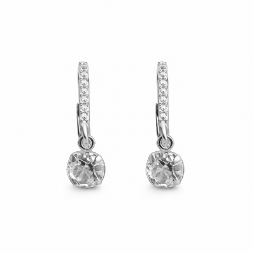Argola Feminina Click Cravejada Pingente Ponto de Luz Prata 925