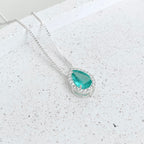 Colar Feminino Gota Cravejada Zircônia Turmalina Prata 925