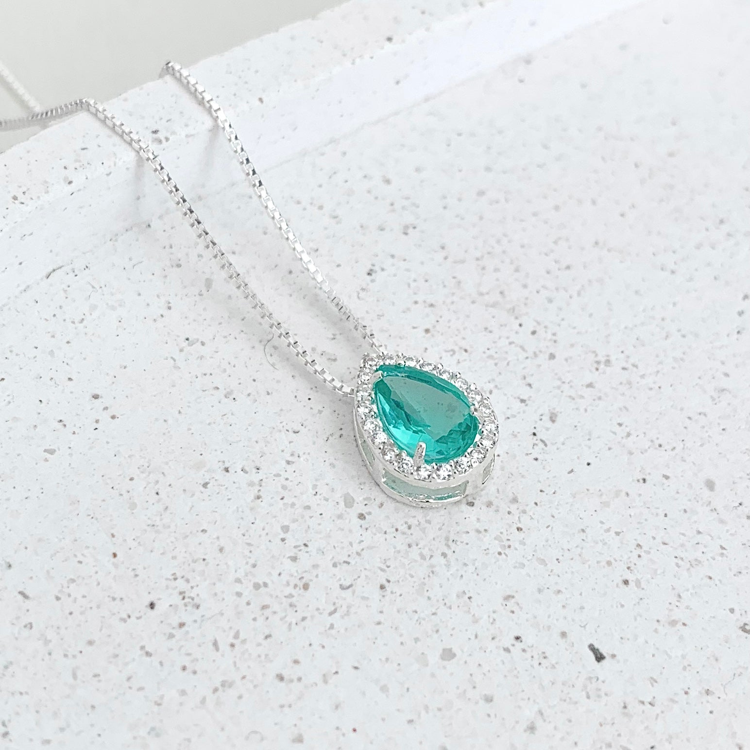 Colar Feminino Gota Cravejada Zircônia Turmalina Prata 925