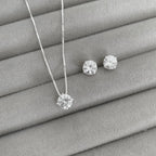 Conjunto Feminino Zircônia Redonda Caixa Alta Cristal Prata 925