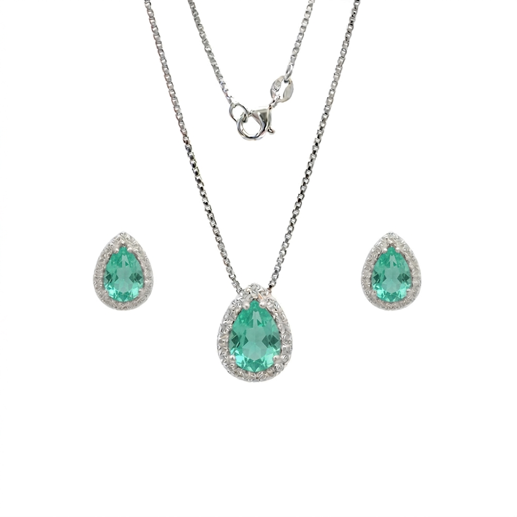 Conjunto Feminino Gota Cravejada Prata 925