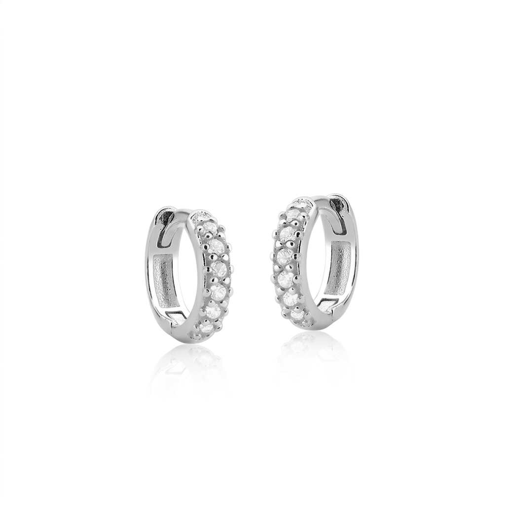 Argola Click Unissex Cravejada 8mm Prata 925