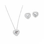 Conjunto Coração Cravejado Zircônia Cristal em Prata 925