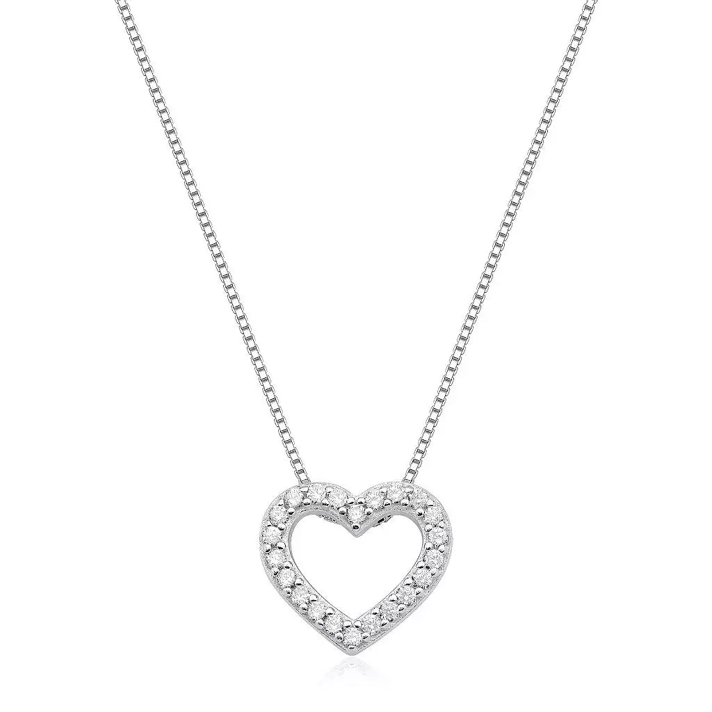 Colar Feminino Coração Passante Cravejado Prata 925