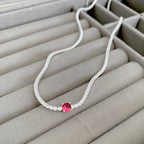Choker Feminina Riviera Cristal C/Pedra Principal Cor Pink Prata 925