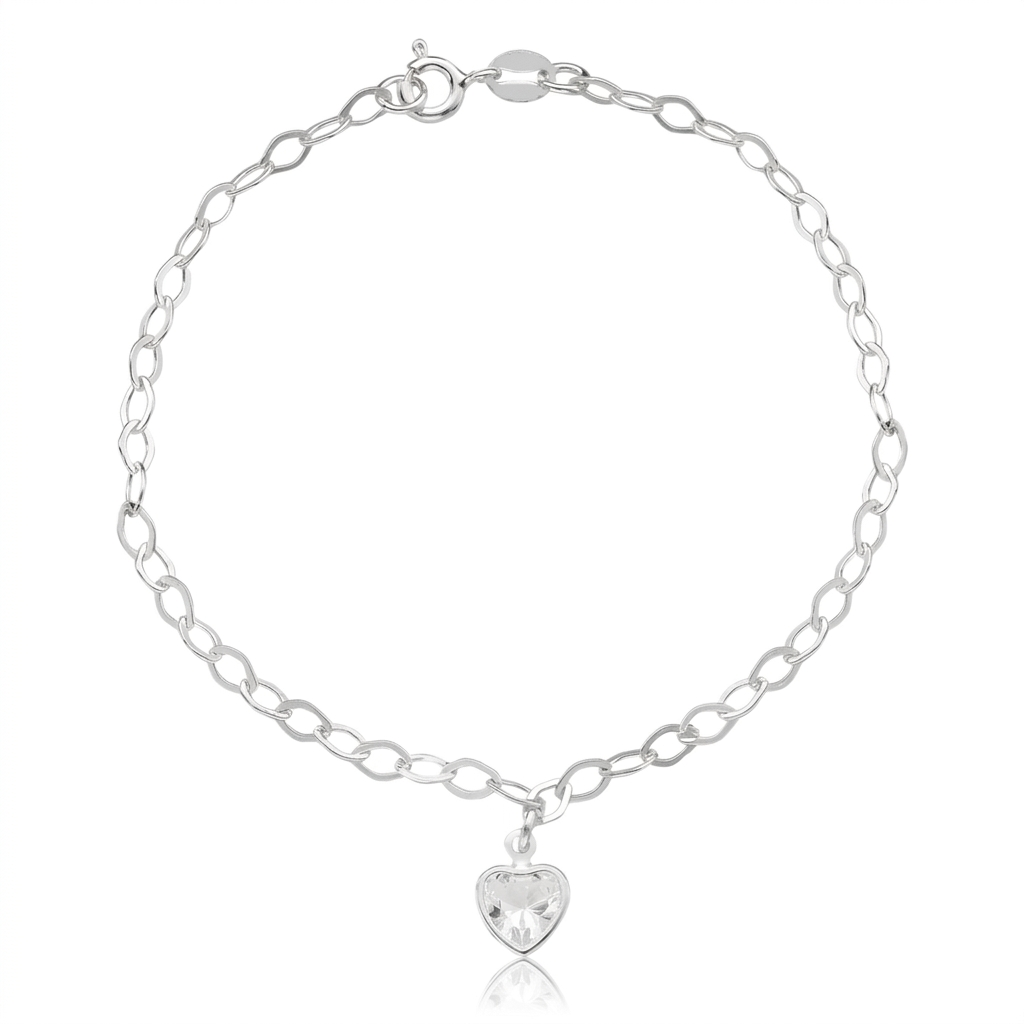 Pulseira Feminina Pingente Ponto de Luz Coração Prata 925