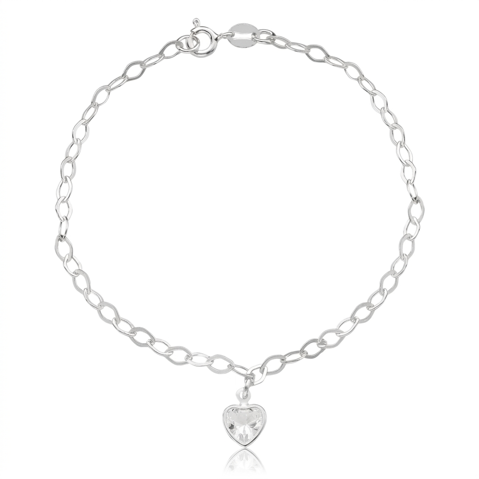 Pulseira Feminina Pingente Ponto de Luz Coração Prata 925