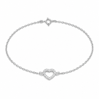 Pulseira Feminina Coração Cravejado Cristal Prata 925