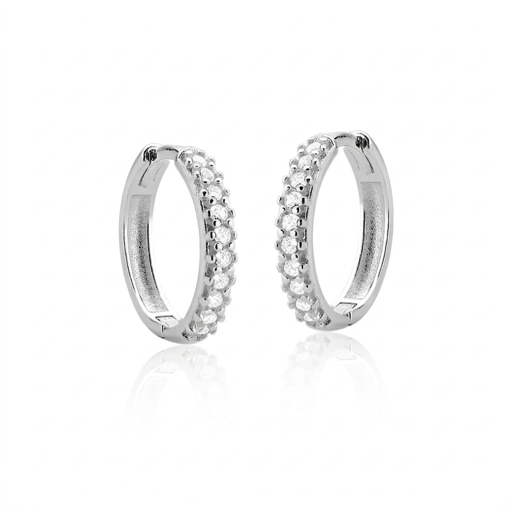 Argola Click Unissex Cravejada 1,2cm Prata 925