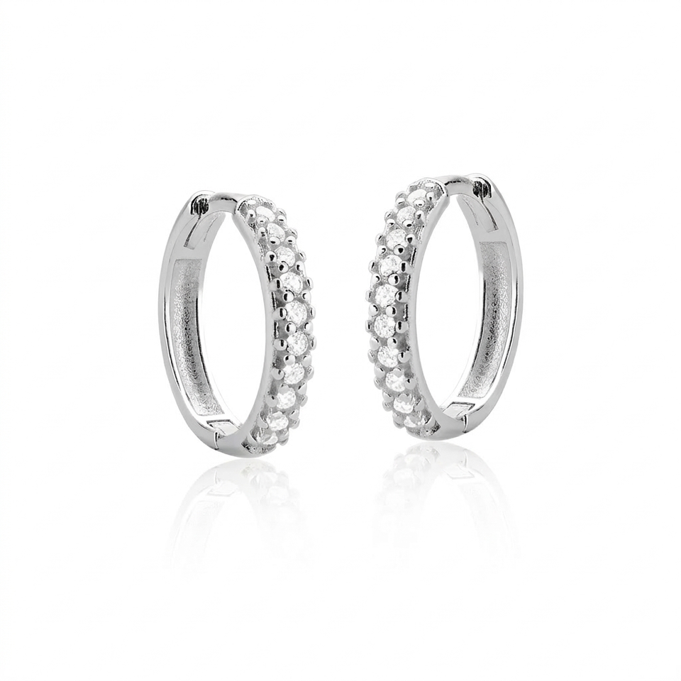 Argola Click Unissex Cravejada 1,2cm Prata 925