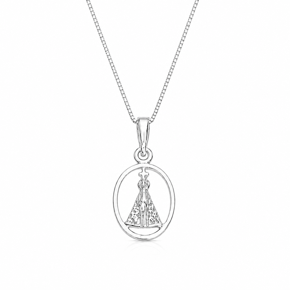 Colar Nossa Senhora Aparecida Oval Prata 925