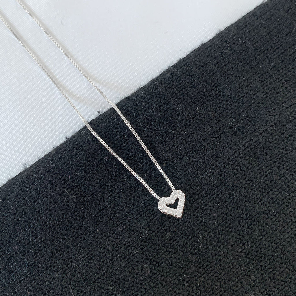 Colar Feminino Mini Coração Cravejado Prata 925