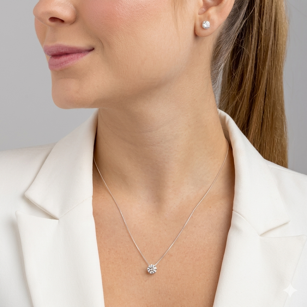 Conjunto Feminino Zircônia Redonda Caixa Alta Cristal Prata 925