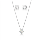 Conjunto Feminino Zircônia Redonda Caixa Alta Cristal Prata 925