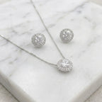 Conjunto Feminino Redondo Cravejado Zircônia Cristal Prata 925