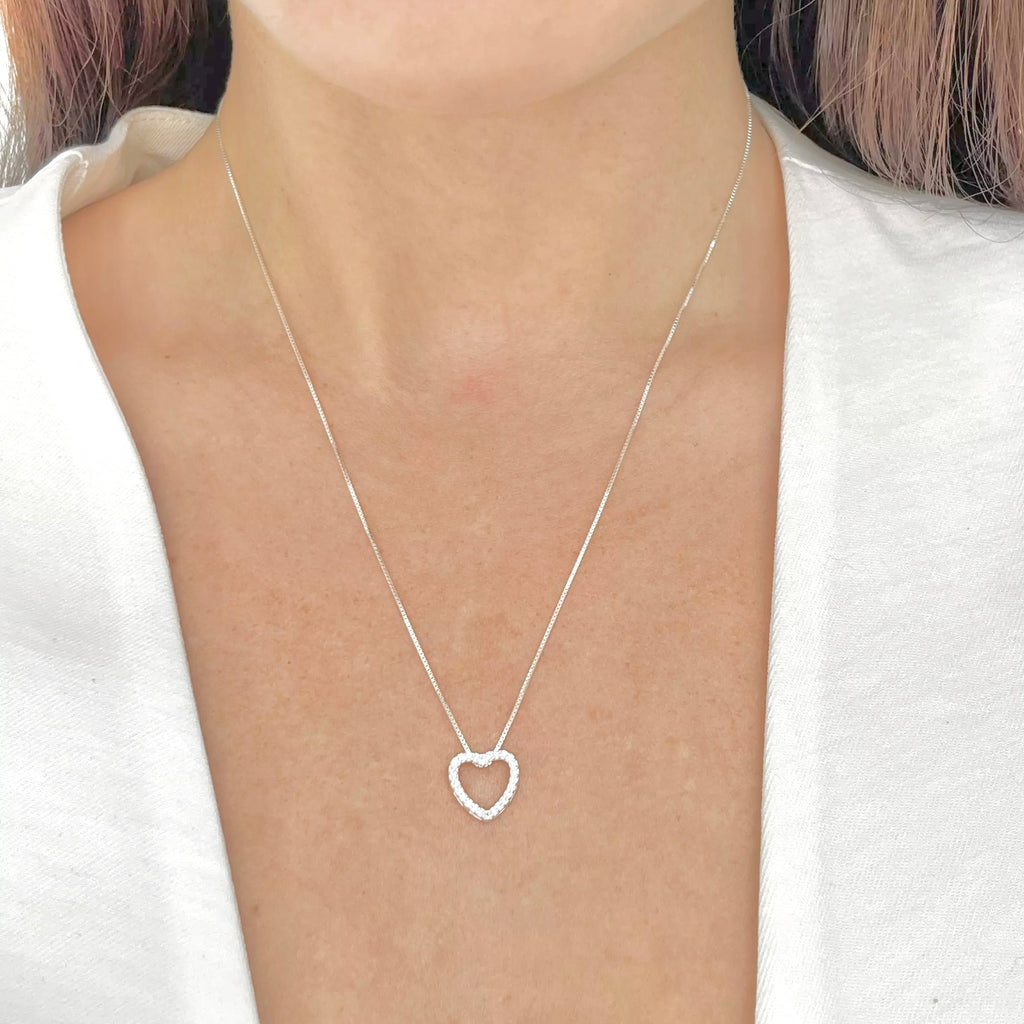 Colar Feminino Coração Passante Cravejado Prata 925