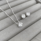 Conjunto Feminino Zircônia Redonda Caixa Alta Cristal Prata 925