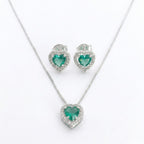 Conjunto Feminino Coração Cravejado Zircônia Turmalina Prata 925