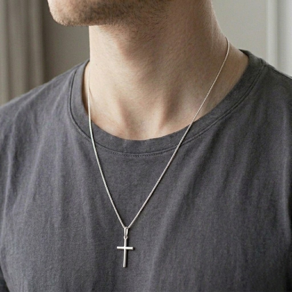 Colar Masculino Pingente Cruz Lisa Prata 925