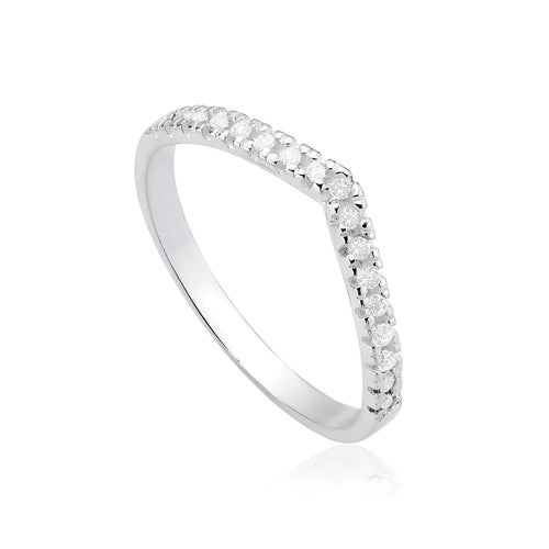 Anel Feminino Chevron Cravejado Prata 925