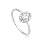Anel Feminino Solitário Oval Cravejado Prata 925