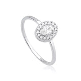 Anel Feminino Solitário Oval Cravejado Prata 925