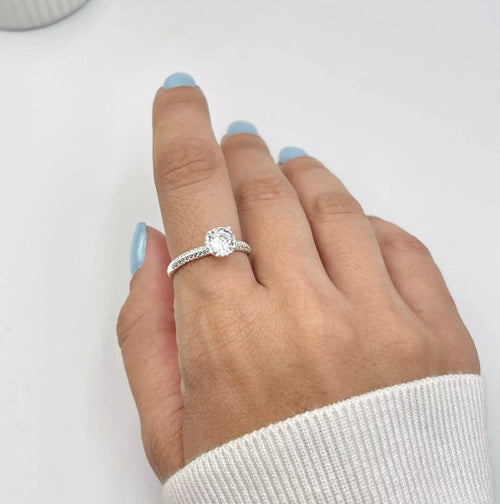 Anel Feminino Solitário Cravejado Zircônia 6mm Prata 925