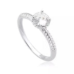 Anel Feminino Solitário Cravejado Zircônia 6mm Prata 925