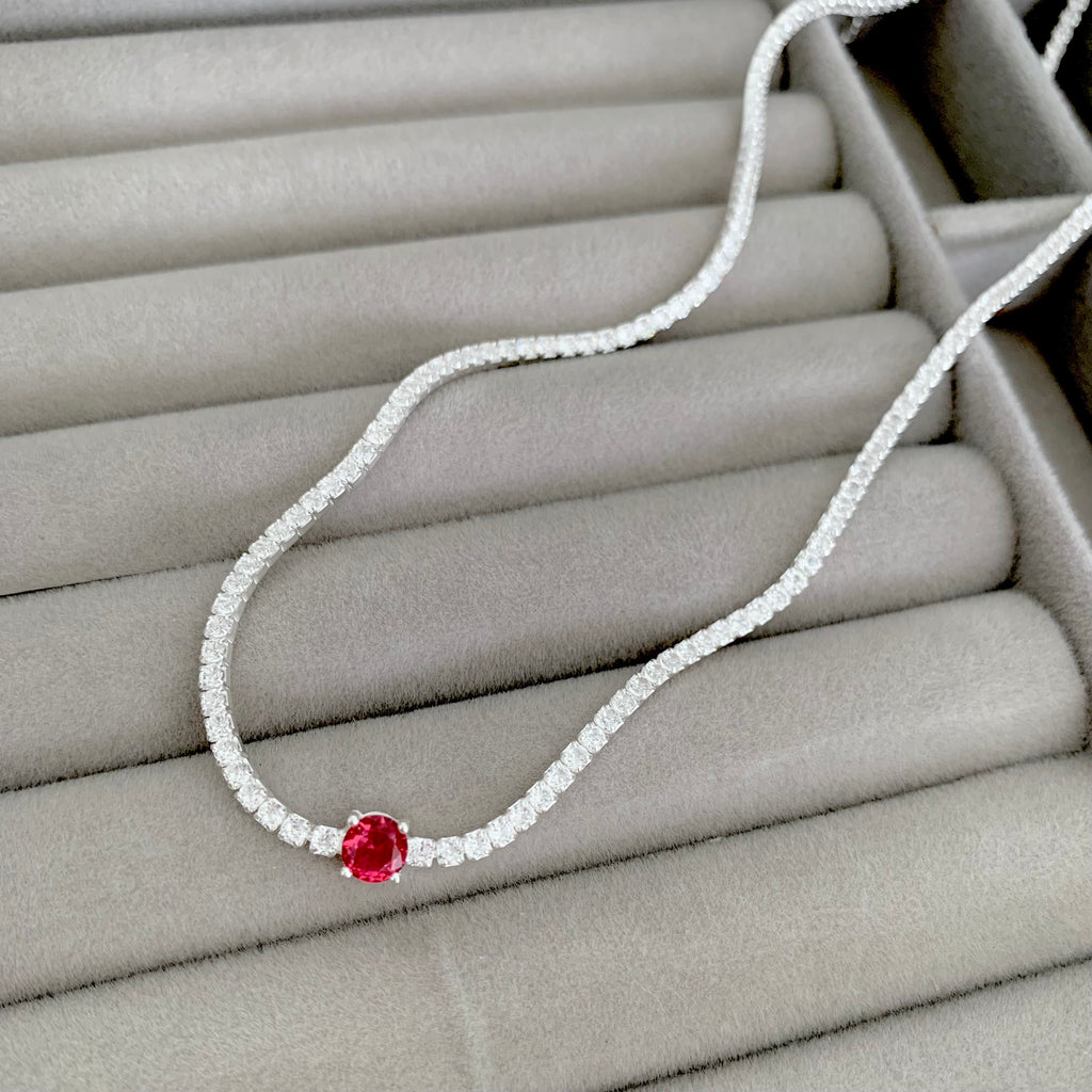 Choker Feminina Riviera Cristal C/Pedra Principal Cor Pink Prata 925