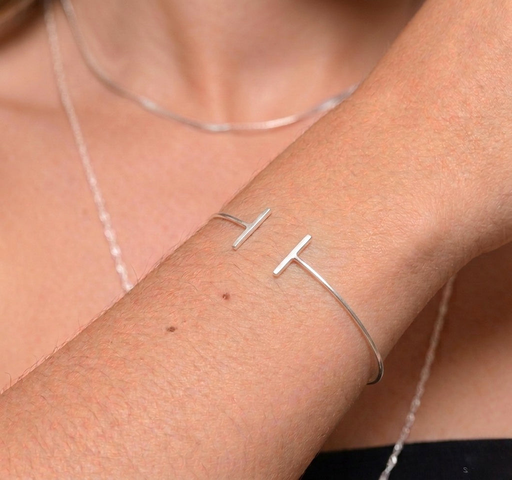 Bracelete Feminino Liso Dois Palitos Prata 925