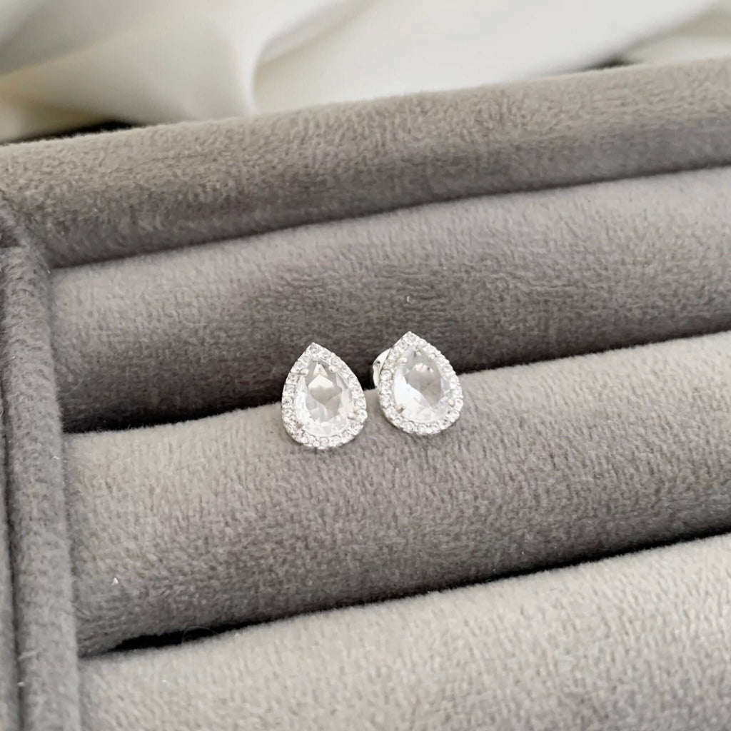 Brinco Feminino Gota Cravejada Zircônia Cristal Prata 925