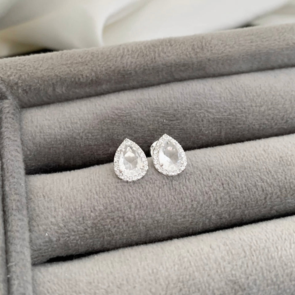 Brinco Feminino Gota Cravejada Zircônia Cristal Prata 925