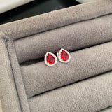 Brinco Feminino Gota Cravejada Zircônia Rubi Prata 925