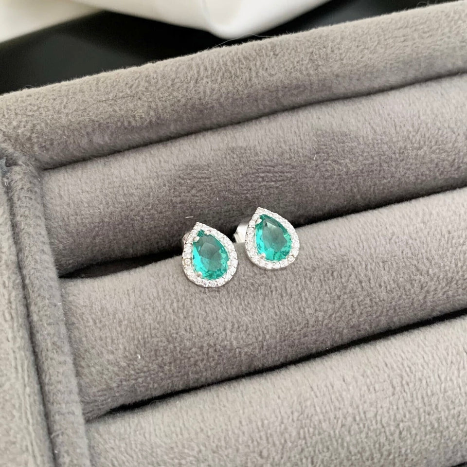 Brinco Feminino Gota Cravejada Zircônia Turmalina Prata 925