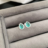 Brinco Feminino Gota Cravejada Zircônia Turmalina Prata 925