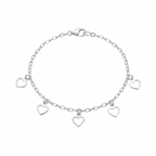 Pulseira Feminina 5 Corações Vazados Prata 925