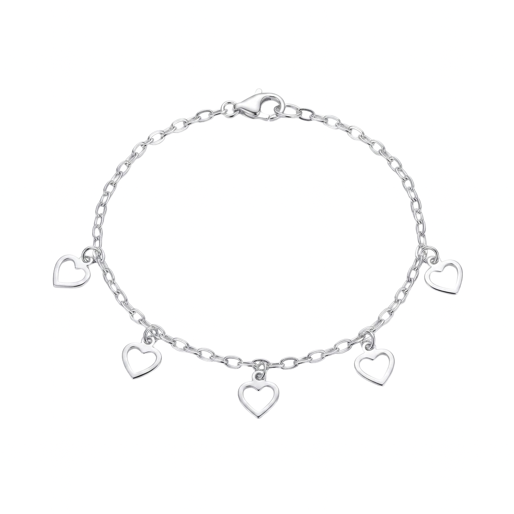 Pulseira Feminina 5 Corações Vazados Prata 925