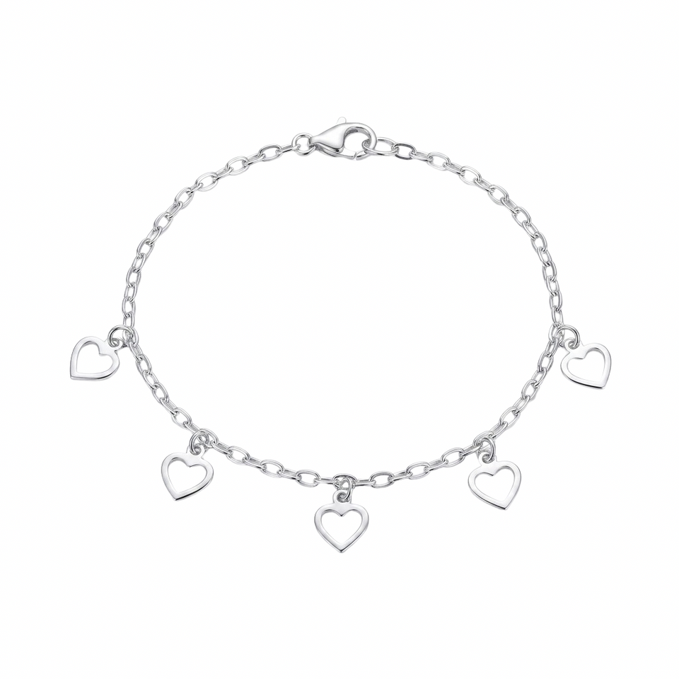Pulseira Feminina 5 Corações Vazados Prata 925