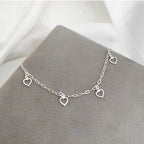 Pulseira Feminina 5 Corações Vazados Prata 925