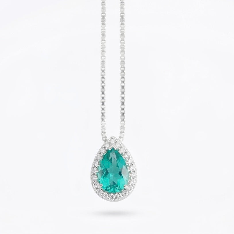 Colar Feminino Gota Cravejada Zircônia Turmalina Prata 925