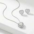 Conjunto Coração Cravejado Zircônia Cristal em Prata 925