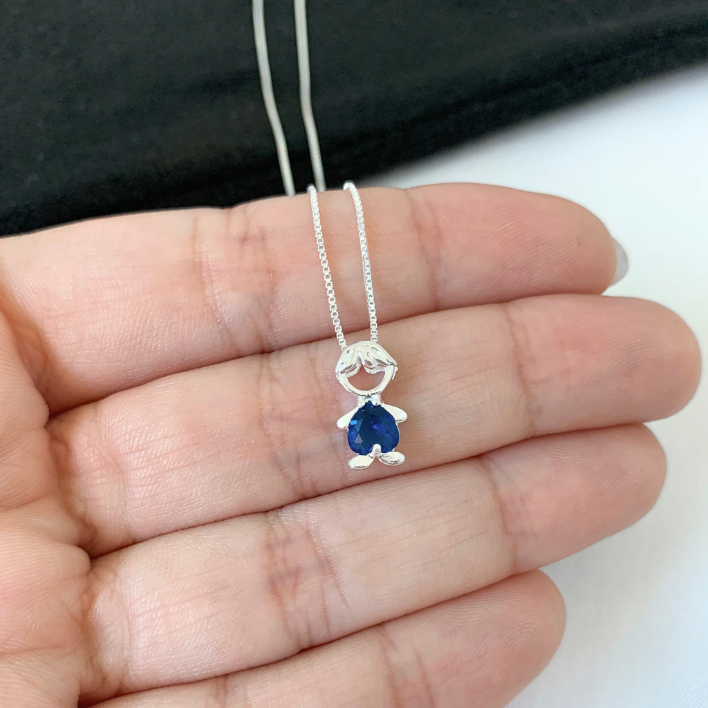 Colar Feminino Filho Menino Zircônia Azul Prata 925