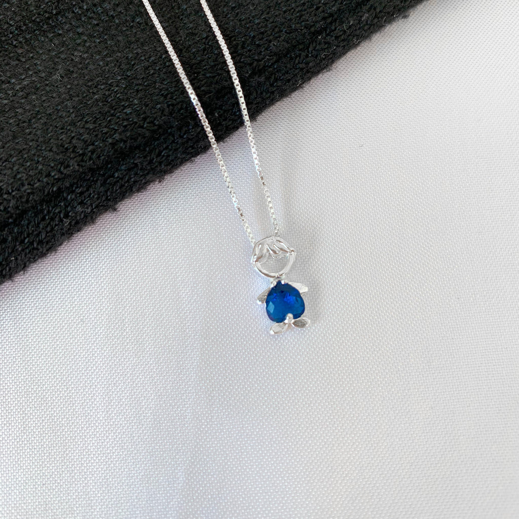 Colar Feminino Filho Menino Zircônia Azul Prata 925