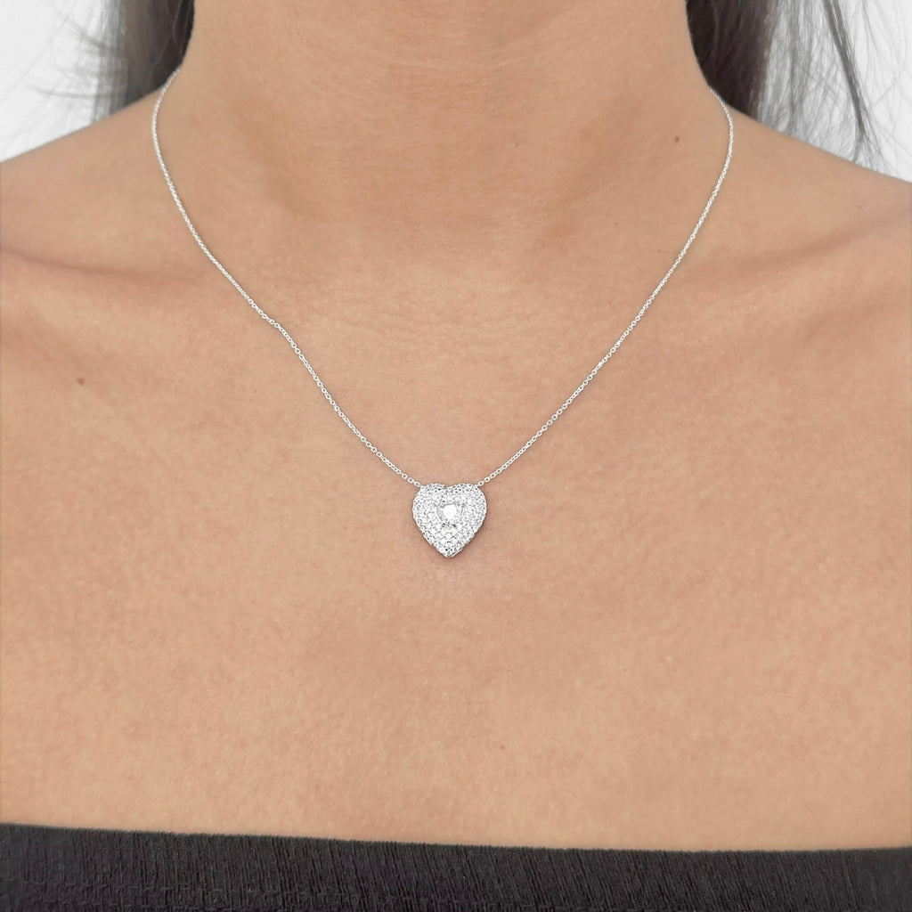 Colar Feminino Luxo Ponto de Luz Coração com Micro Zircônias Prata 925